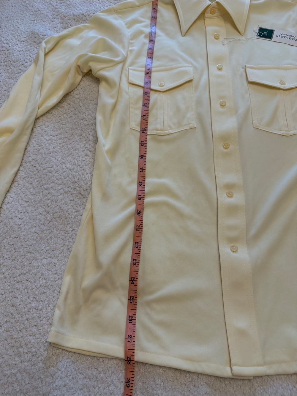 Vintage 1970s Van Heusen Butter Yellow Long-Sleeve Solendor Knit Shirt - Medium - Picture 10 of 13